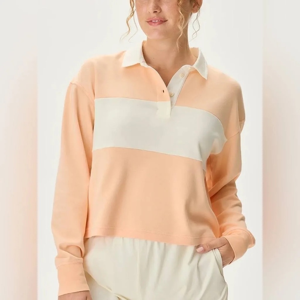 Outdoor Voices Rugby Cropped Long Sleeve Polo Medium striped blokecore